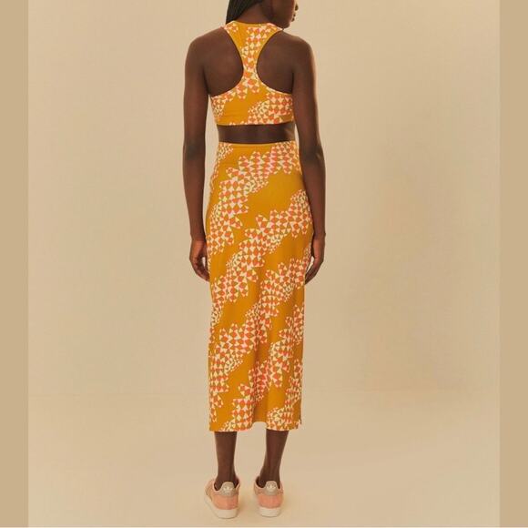 Farm Rio x Adidas Farm Psychedelic Wave Green Dress Victory Gold Size Large New - Picture 16 of 16